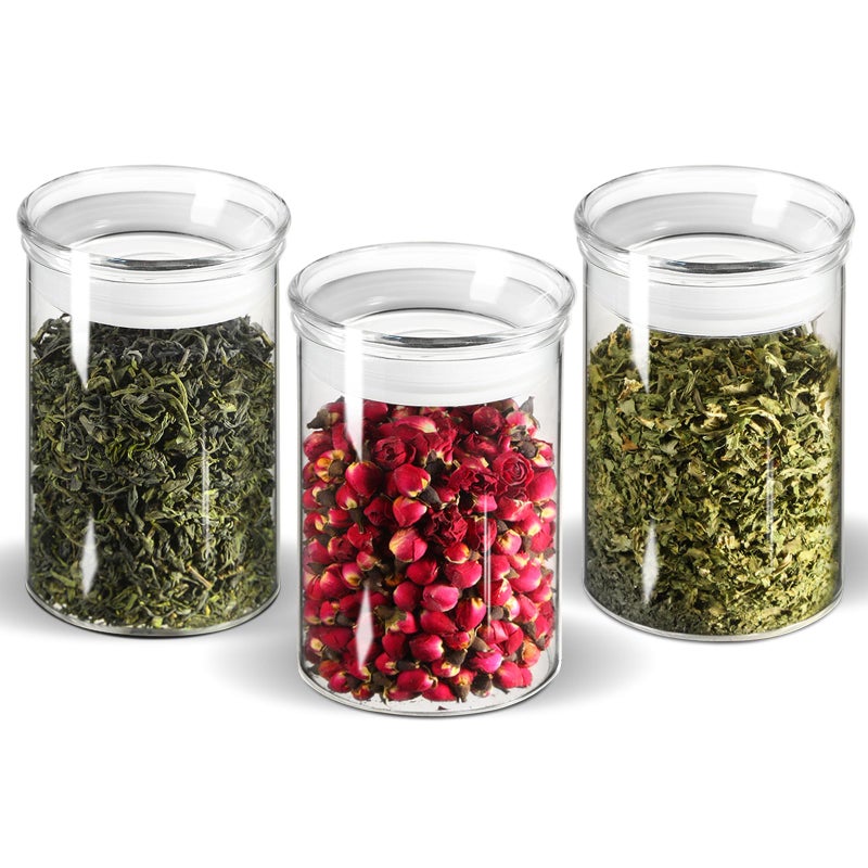 ZENS 15oz Glass Food Storage Jars Set of 3 Clear Glass Canisters with Airtight Lids Small Container Spice Jars for Kitchen Herbs Sugar Blooming Tea Candy