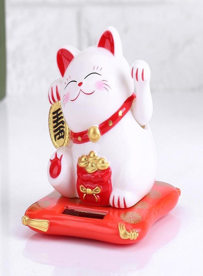 Ciglow Lucky Wealth Welcoming Cat, Solar Powered Cute Waving Cat Good Luck Wealth Welcoming Cats Home Display Car Decor.(White) - Image 3