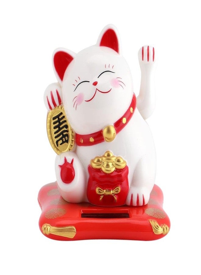 Ciglow Lucky Wealth Welcoming Cat, Solar Powered Cute Waving Cat Good Luck Wealth Welcoming Cats Home Display Car Decor.(White) - Image 1