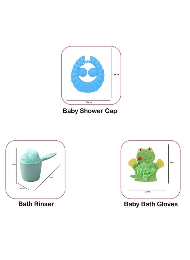 Syga 1 Green Baby Rinser1 Blue Shampoo Shower Bath Cap1 Green Frog Face Cartoon Bathing Gloves - Image 3