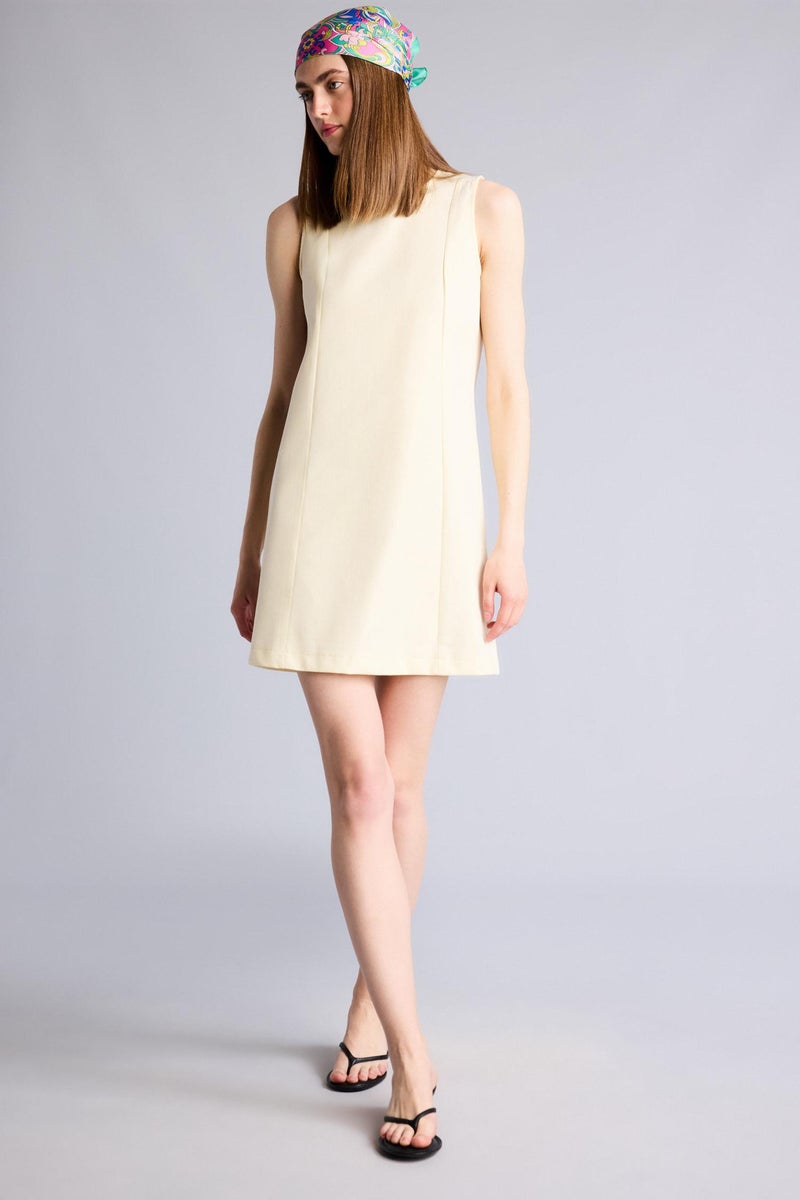 DeFacto Yellow Woman Crew Neck Linen Look Sleeveless Midi Dress Casual - Image 4