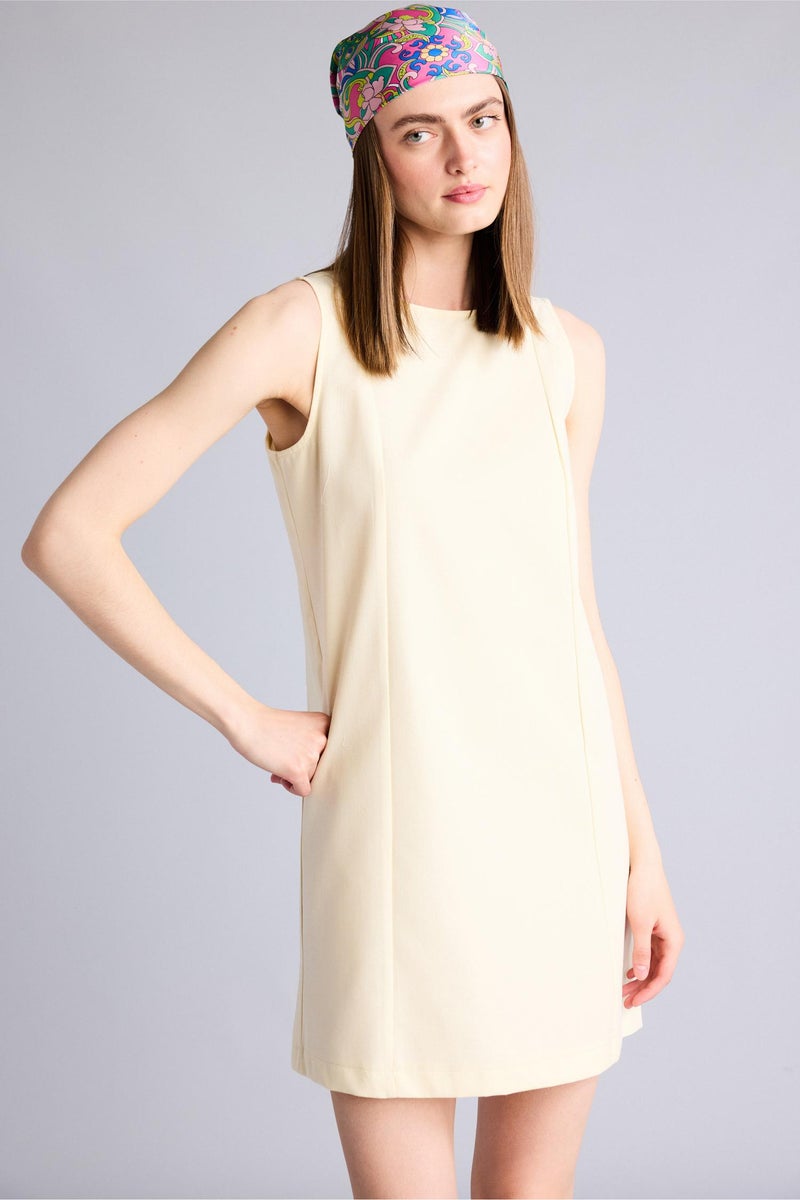 DeFacto Yellow Woman Crew Neck Linen Look Sleeveless Midi Dress Casual - Image 5