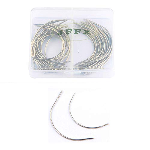 JFFX 50 Pieces C Needles for Sewing, C Type Curved Wig Making Needle, Hand Sewing Needle Upholstery Carpet Leather Canvas Repair Weaving Needles - Image 1