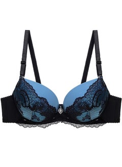 Comfy B C Cup Color Matching Lace Bra Women's Underwear Blue And Black Color Matching