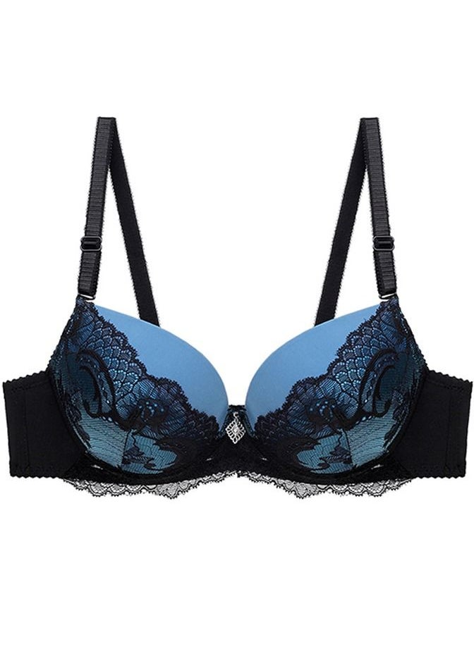 Loquat - Comfy B C Cup Color Matching Lace Bra Women's Underwear Blue And Black Color Matching - Image 1
