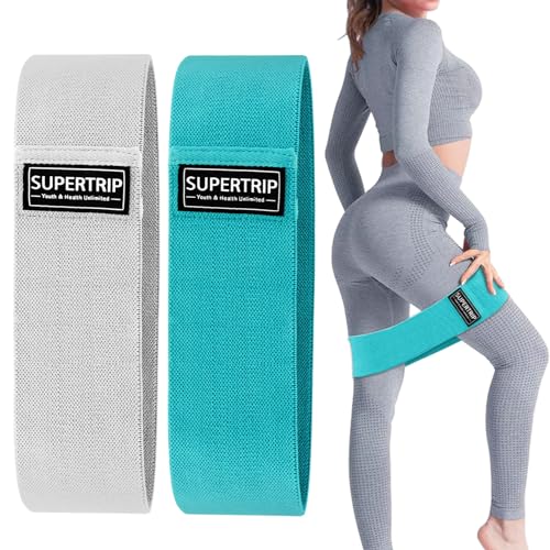 Supertrip Fabric Resistance Bands for Legs and Butt Non-Slip Booty Bands Set for 2, Women/Men Exercise Loop Bands Elastic Workout Fitness Bands Wide Strength Bands for Squat Glute Hip - Image 1