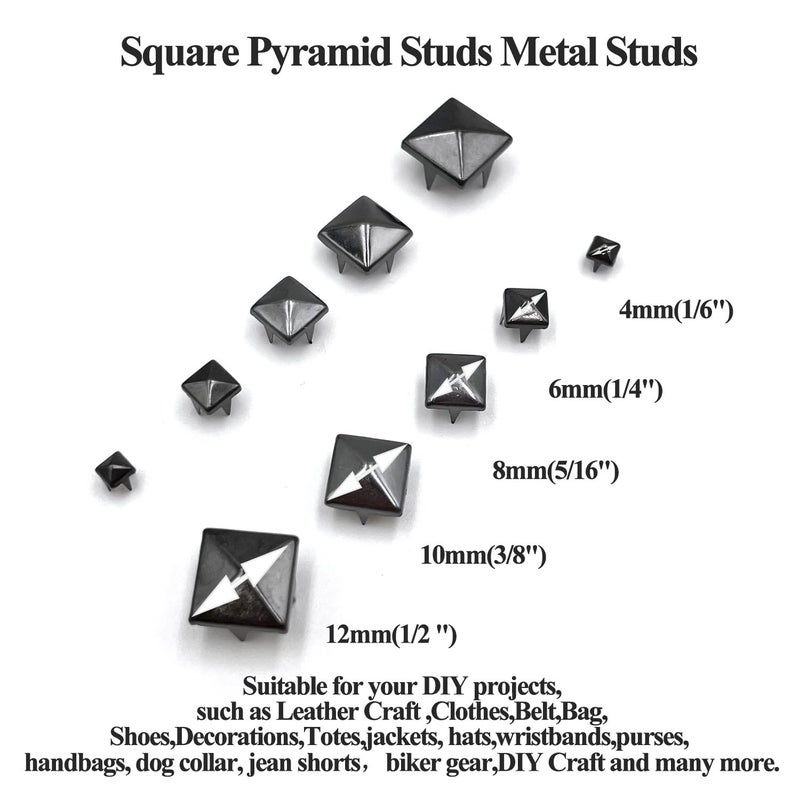 Honigo Black 150pcs Square Pyramid Studs Metal Studs Spikes for Clothing,Shoe,Leather,Jacket,Punk,Crafts,Clothes,Jeans,Jewelry4/6/8/10/12mm - Image 3