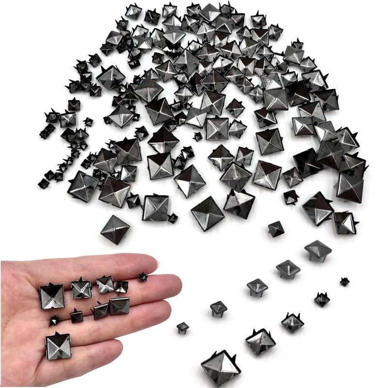 Honigo Black 150pcs Square Pyramid Studs Metal Studs Spikes for Clothing,Shoe,Leather,Jacket,Punk,Crafts,Clothes,Jeans,Jewelry4/6/8/10/12mm - Image 1