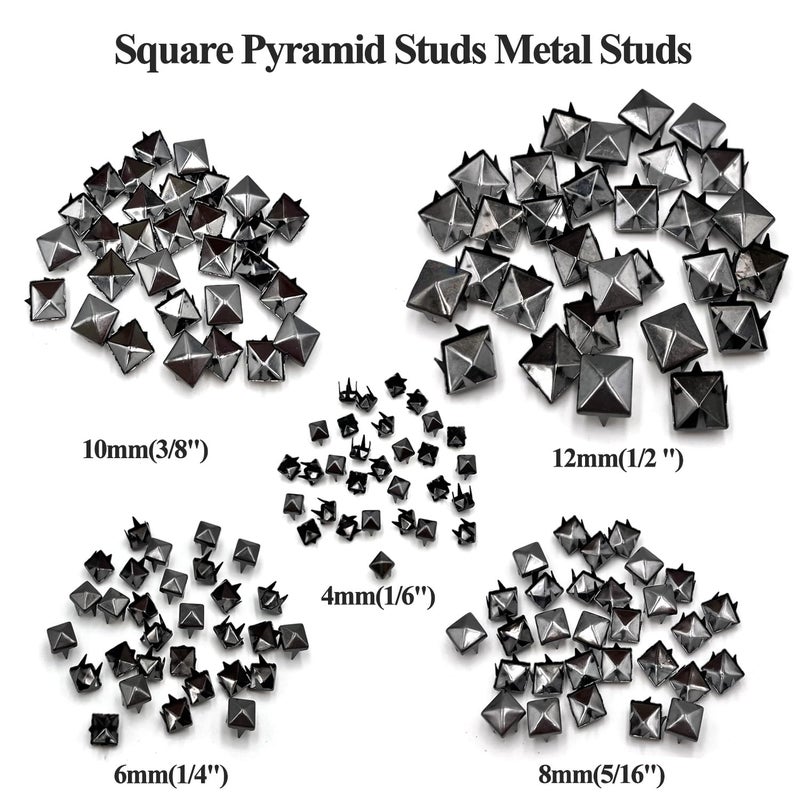 Honigo Black 150pcs Square Pyramid Studs Metal Studs Spikes for Clothing,Shoe,Leather,Jacket,Punk,Crafts,Clothes,Jeans,Jewelry4/6/8/10/12mm - Image 4