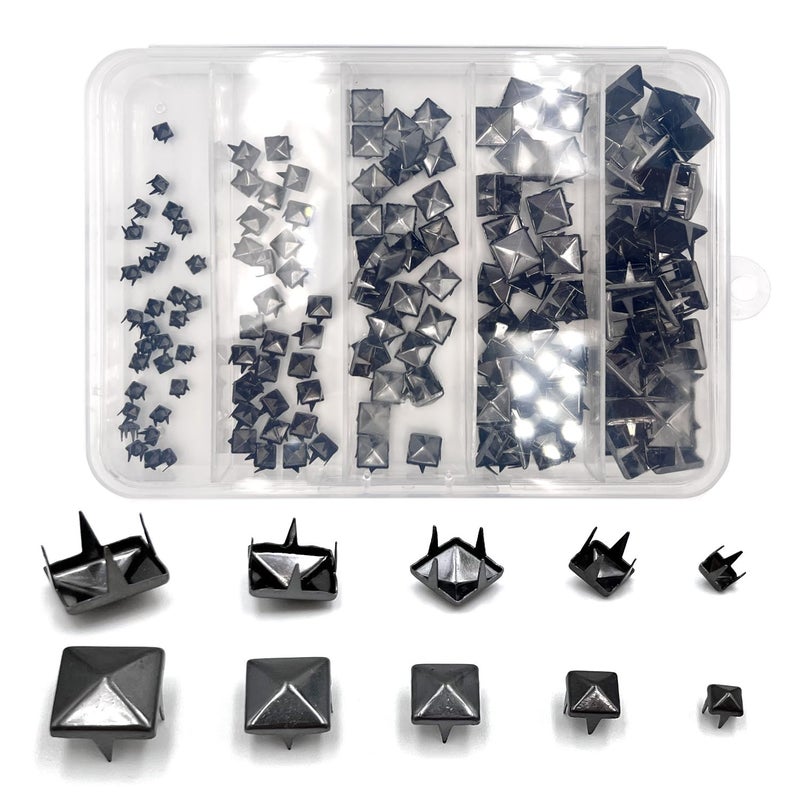 Honigo Black 150pcs Square Pyramid Studs Metal Studs Spikes for Clothing,Shoe,Leather,Jacket,Punk,Crafts,Clothes,Jeans,Jewelry4/6/8/10/12mm - Image 2