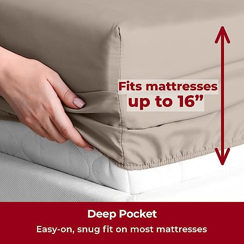 Mellanni Twin Sheets Set - 3 PC Iconic Collection Bedding - Hotel Luxury, Extra Soft, Cooling Bed Sheets - Wrinkle, Fade, Stain Resistant (Twin, Tan) - Image 5