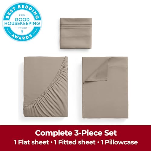 Mellanni Twin Sheets Set - 3 PC Iconic Collection Bedding - Hotel Luxury, Extra Soft, Cooling Bed Sheets - Wrinkle, Fade, Stain Resistant (Twin, Tan) - Image 2