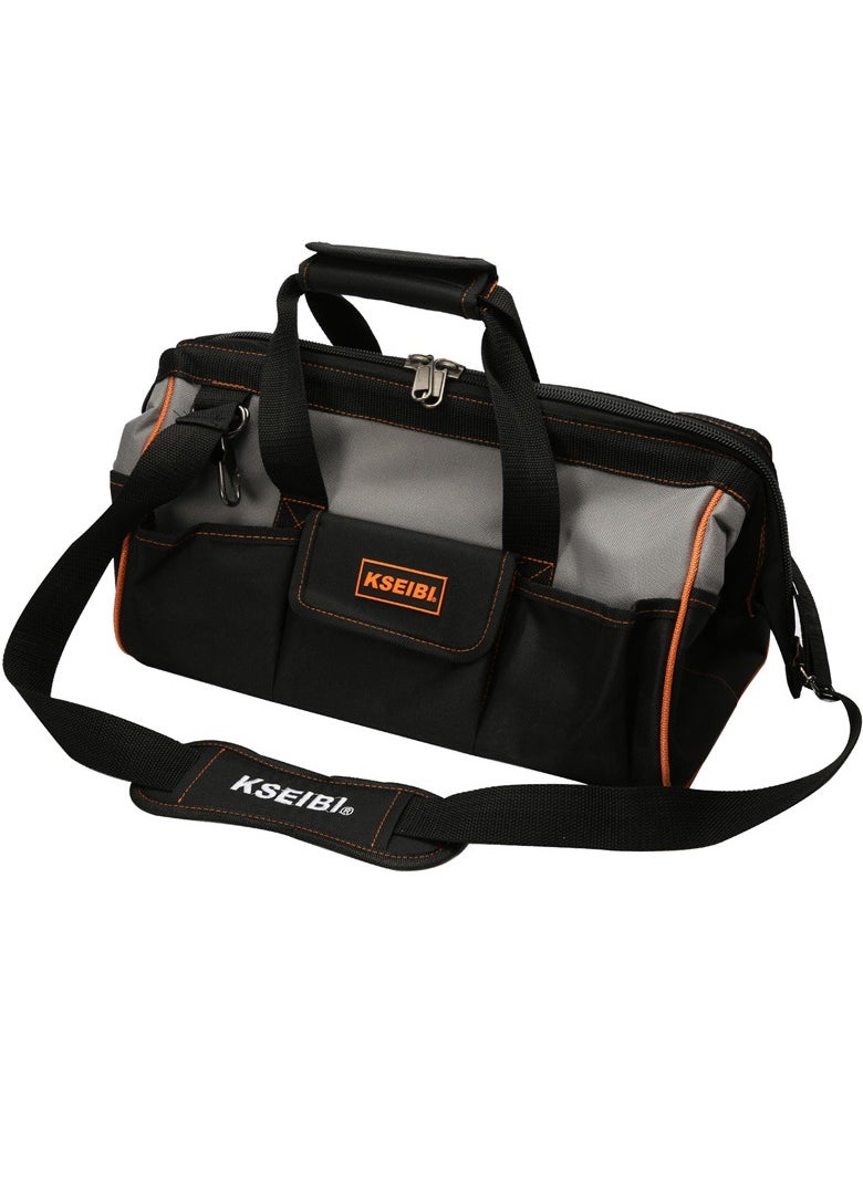 KSEIBI - Tool Bag Closed Top, Gray & Black, 17 Inch Tool Bag with Adjustable Shoulder Strap for Organizing and Carrying Tools To Various Job Sites, Electrician's Work, Construction and Carpentry. - Image 1