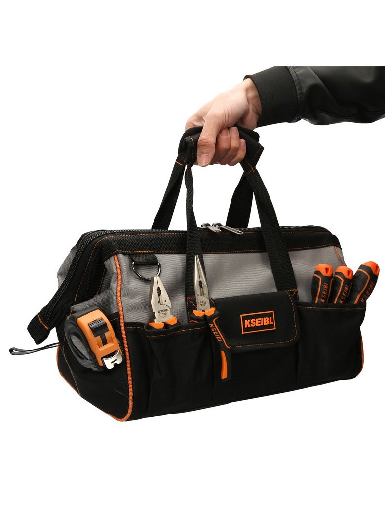 KSEIBI - Tool Bag Closed Top, Gray & Black, 17 Inch Tool Bag with Adjustable Shoulder Strap for Organizing and Carrying Tools To Various Job Sites, Electrician's Work, Construction and Carpentry. - Image 1