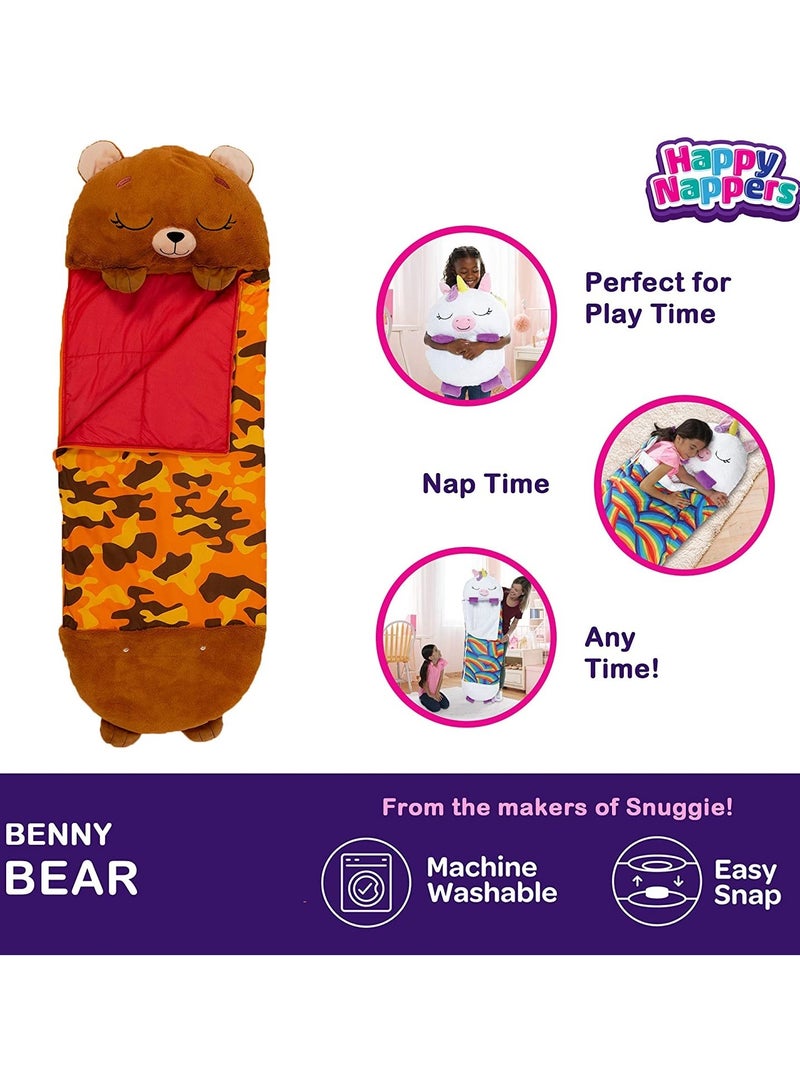 Happy Nappers أكياس نوم هابي ناببرز بيني الدب البني كبير - 30 بوصة × 66 بوصة | كيس نوم | مريح، دافئ، مضغوط وناعم للغاية! | وسادة فاخرة | قابلة للغسل في الغسالة | هدية مثالية للأطفال - Image 3