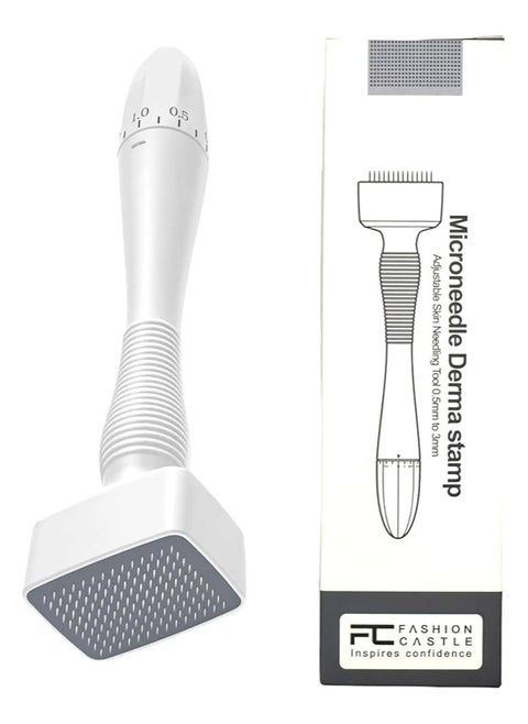 Adjustable Microneedle Derma Stamp 140 Titanium Pins for Face Body Skin Care and Hair Growth Men and Women