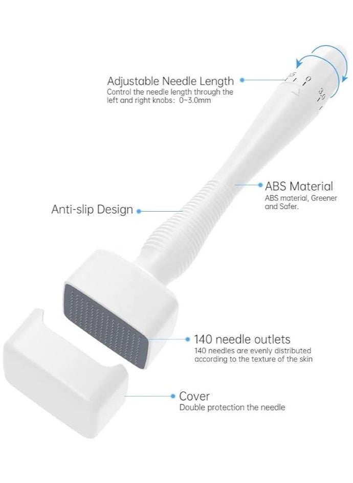 Adjustable Microneedle Derma Stamp 140 Titanium Pins for Face Body Skin Care and Hair Growth Men and Women