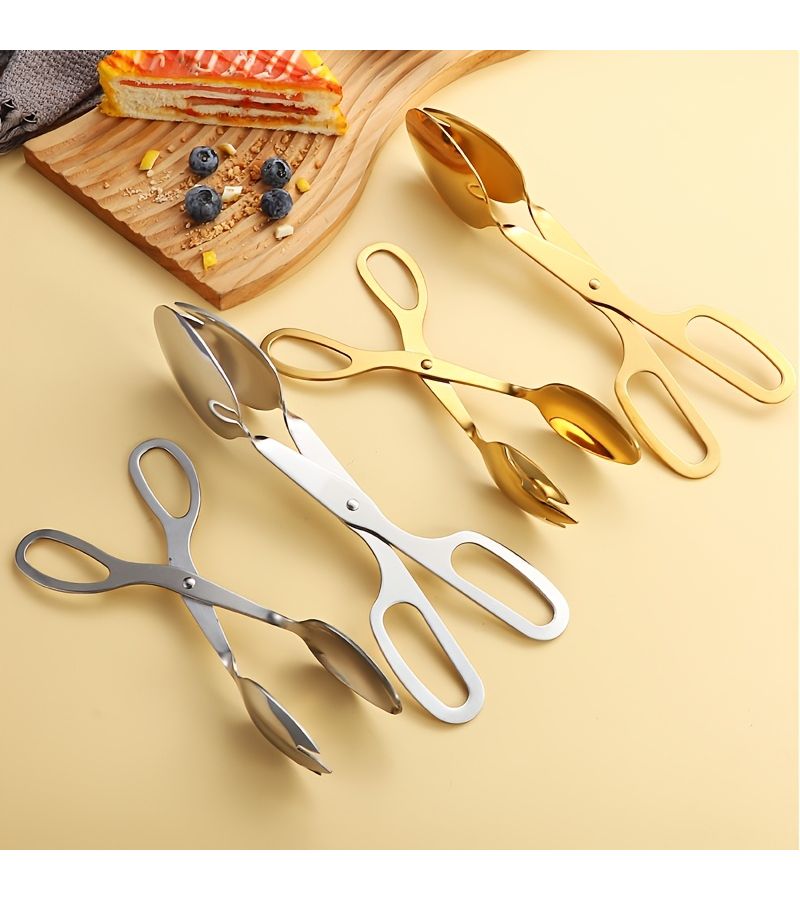Silvery Stainless Steel Kitchen Tongs 8 Inch 10 Inch Non Slip BBQ Salad Scissors Bread Tongs - Image 5
