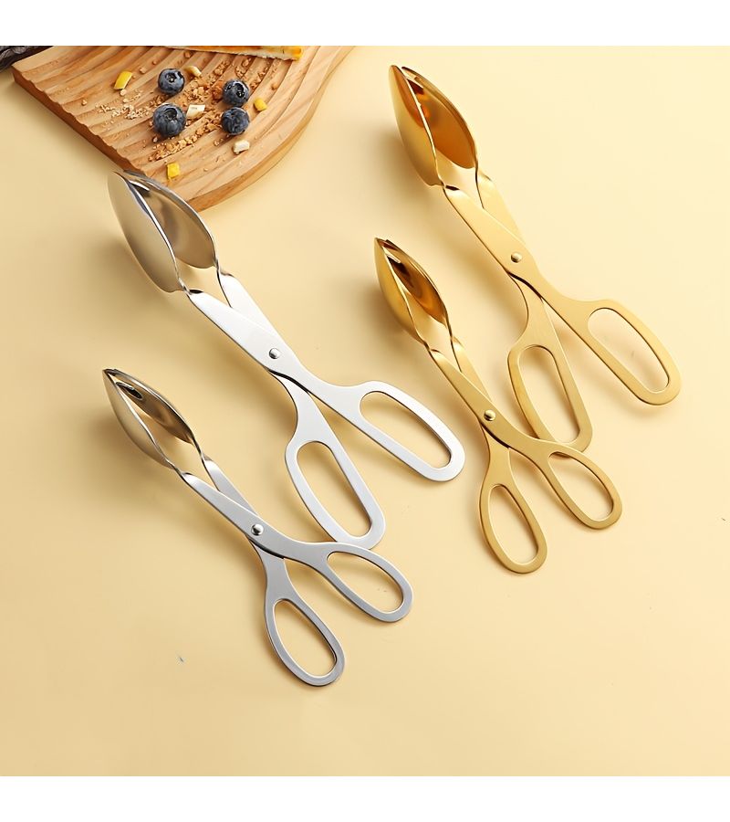 Silvery Stainless Steel Kitchen Tongs 8 Inch 10 Inch Non Slip BBQ Salad Scissors Bread Tongs - Image 3