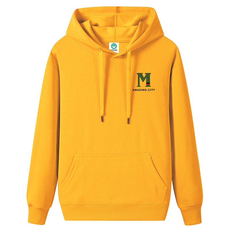 سويت شيرت هودي ثقيل للرجال من براند سبرينغ وأوتوم، سحب فضفاض، شخصية، شبابي، زوجين، جاكيت رياضي غير رسمي، أصفر - Image 1