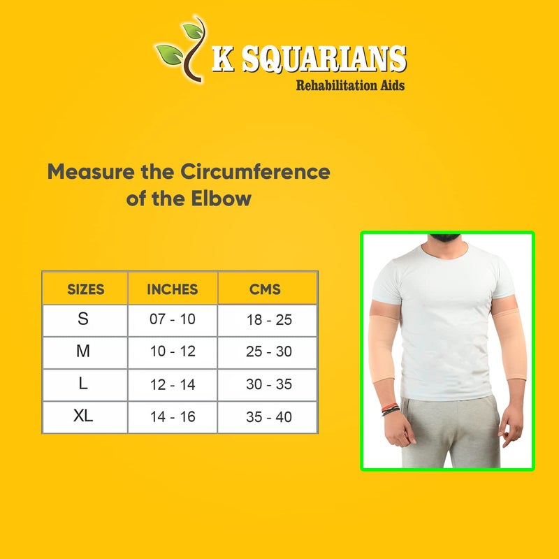 K SQUARIANS Neoprene Elbow Support Small Pack Of 2|Compression Sleeves Arm Brace For Sports,Gym,Joint Pain,Tendonitis&Weightlifting|Beige Elbow Support Sleeves Band For Pain Relief Men&Women - Image 4