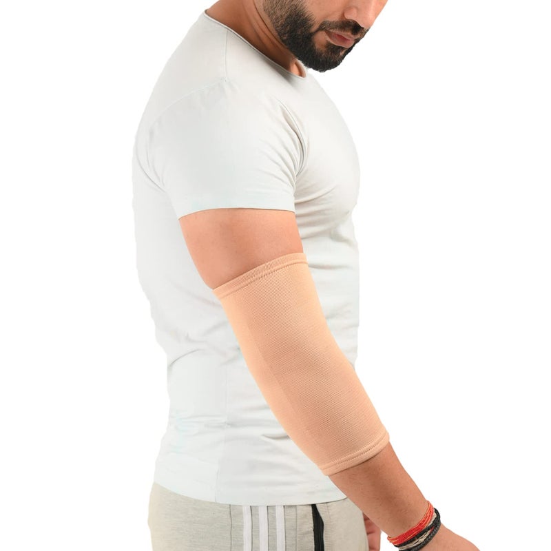 K SQUARIANS Neoprene Elbow Support Small Pack Of 2|Compression Sleeves Arm Brace For Sports,Gym,Joint Pain,Tendonitis&Weightlifting|Beige Elbow Support Sleeves Band For Pain Relief Men&Women - Image 2