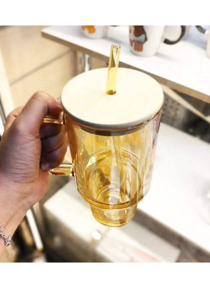 Glass Coffee Tumbler with Bamboo Lid and Straw Pack of 1, 750ml Multi Purpose Drinking Glass Mug, Travel Sipper for Juice Water Smoothies