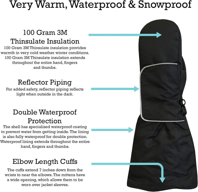 N'Ice Caps Kids Waterproof Snow Mittens Elbow Length Boys Girls Thinsulate Insulated Gloves - Image 3