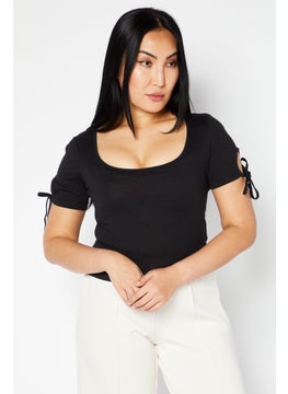 DKNY Jeans Women Scoope Neck Short Sleeve Brand Logo Top, Black  - Image 1
