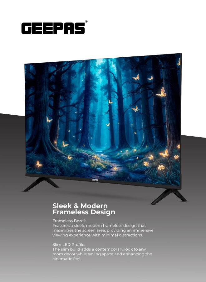 GEEPAS 65-inch Frameless 4K UHD Smart LED TV with Android E-Share, Ultra-Low Latency (8.5ms), Energy Saving, and High Fidelity Audio - Image 2