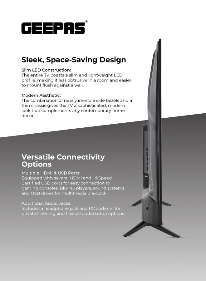 GEEPAS 65-inch Frameless 4K UHD Smart LED TV with Android E-Share, Ultra-Low Latency (8.5ms), Energy Saving, and High Fidelity Audio - Image 4