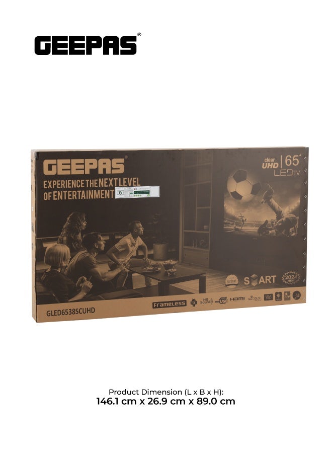 GEEPAS 65-inch Frameless 4K UHD Smart LED TV with Android E-Share, Ultra-Low Latency (8.5ms), Energy Saving, and High Fidelity Audio - Image 5