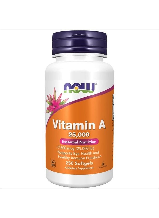 now - Supplements, Vitamin A (Fish Liver Oil) 25,000 IU, Essential Nutrition, 250 Softgels - Image 1