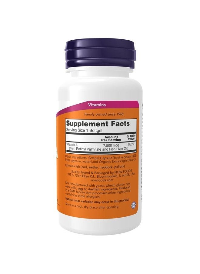 now - Supplements, Vitamin A (Fish Liver Oil) 25,000 IU, Essential Nutrition, 250 Softgels - Image 1