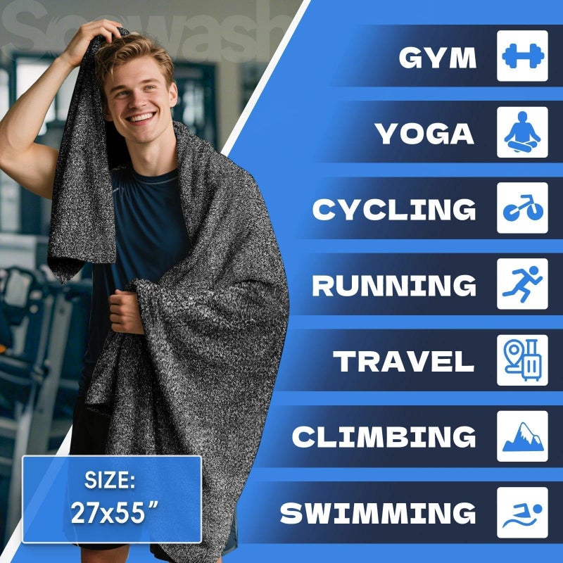 SOOWASH Microfiber Gym Towels for Showering Working Out Quick Dry Remove Bacterias Large Sizes Lightweight Gym Towel for Men Women Tennis Sports Towels for Body Hot Yoga 27 X 55 inch Black/Green/Blue - Image 2