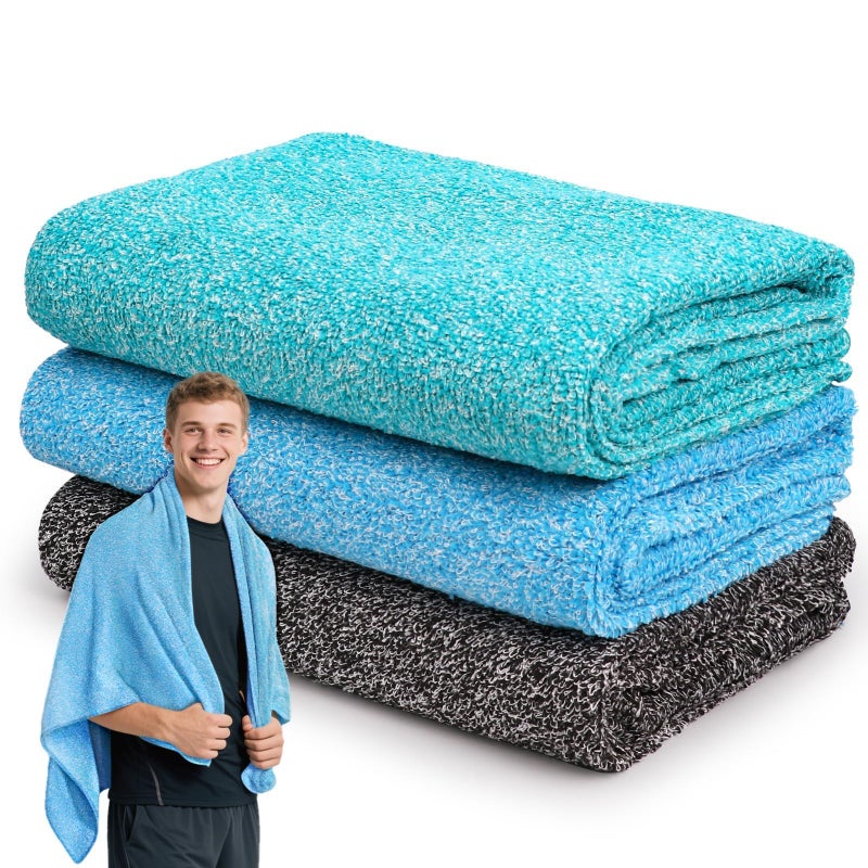 SOOWASH Microfiber Gym Towels for Showering Working Out Quick Dry Remove Bacterias Large Sizes Lightweight Gym Towel for Men Women Tennis Sports Towels for Body Hot Yoga 27 X 55 inch Black/Green/Blue - Image 1
