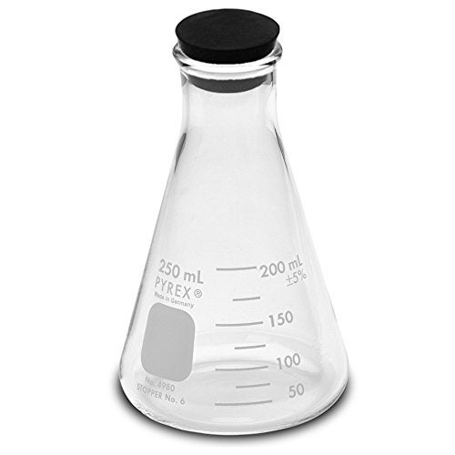 corning كورنينغ بايركس #4980-250، دورق إيرلنماير بسعة 250 مل بفوهة ضيقة مع سدادة مطاطية (وحيد) - Image 2
