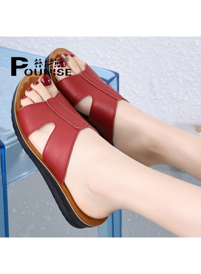 Pounise Fashionable Wedge Sandals For Women, Lightweight And Comfortable Mom Slippers, Pdx-a87, Red, Size 43