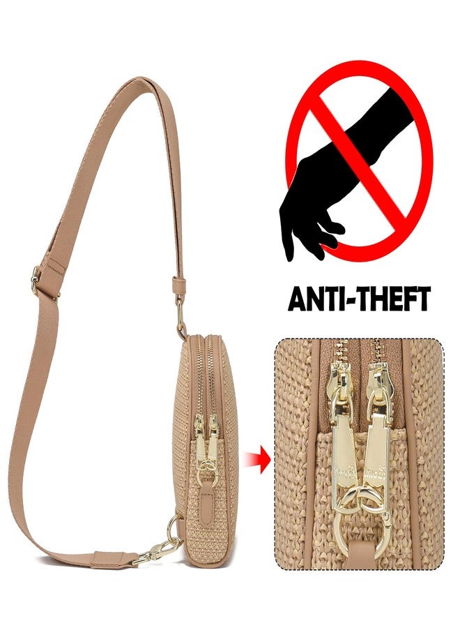 INICAT Summer Straw Bag Small Sling Beach Bag Crossbody Bags Rattan Woven Purses for Women 2025（Woven Khaki） - Image 2