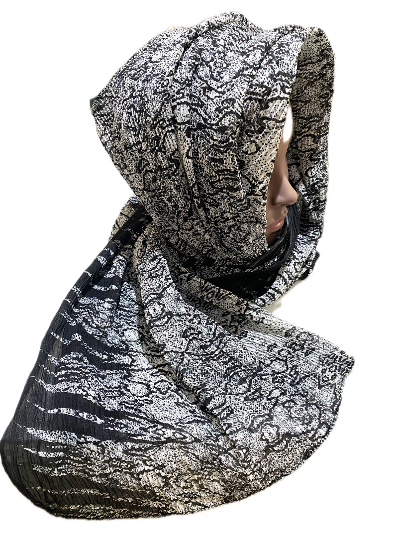 Zebees Long Scarf/Hijab, Black&White,Size 160x80cm - Image 1