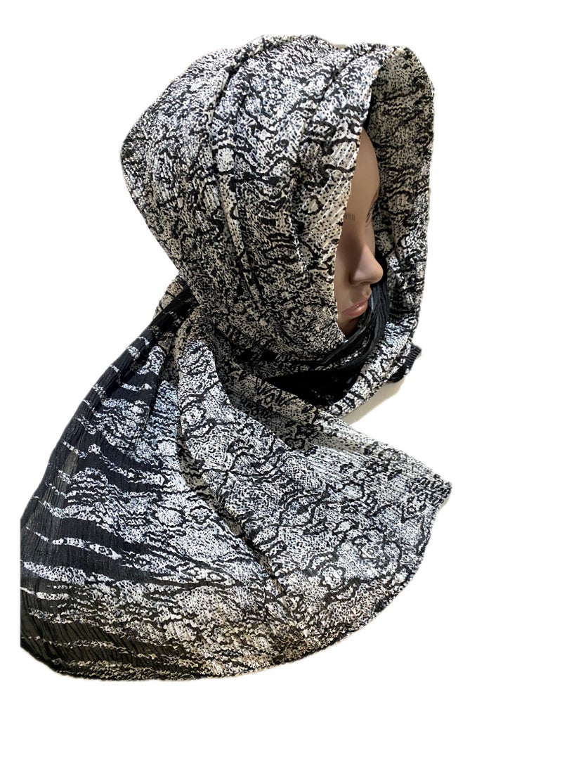 Zebees Long Scarf/Hijab, Black&White,Size 160x80cm - Image 3