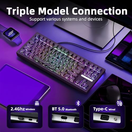 ZORNHER ZH870 Wireless Gaming Mechanical Keyboard,80% Black Custom Creamy Sound Keyboard with Lighted Up Black Topographic Keycaps,Creamy Sounding Linear Switches,Hot-Swappable,RGB Backlit - Image 4