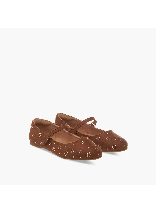 ميسي الصغيرة Girls Embellished Ballerina Shoes with Hook and Loop Closure