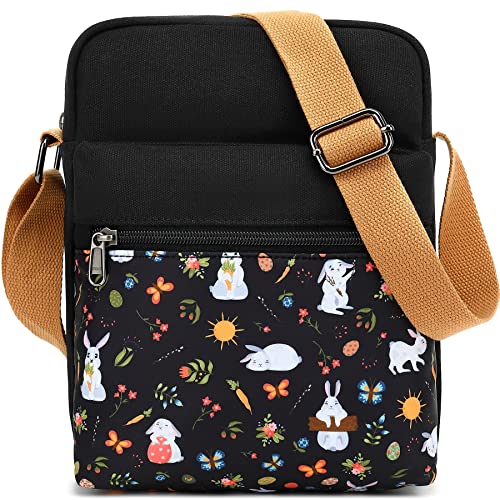 Leaper Girls Crossbody Purses 2 PCS Rabbit Messenger Bag Carrots Canvas Crossbody Bag and Purse Set for Women Bunny Black - Image 1