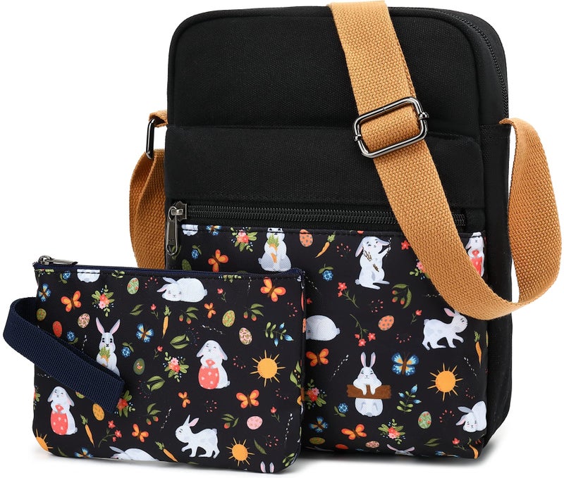 Leaper Girls Crossbody Purses 2 PCS Rabbit Messenger Bag Carrots Canvas Crossbody Bag and Purse Set for Women Bunny Black - Image 2