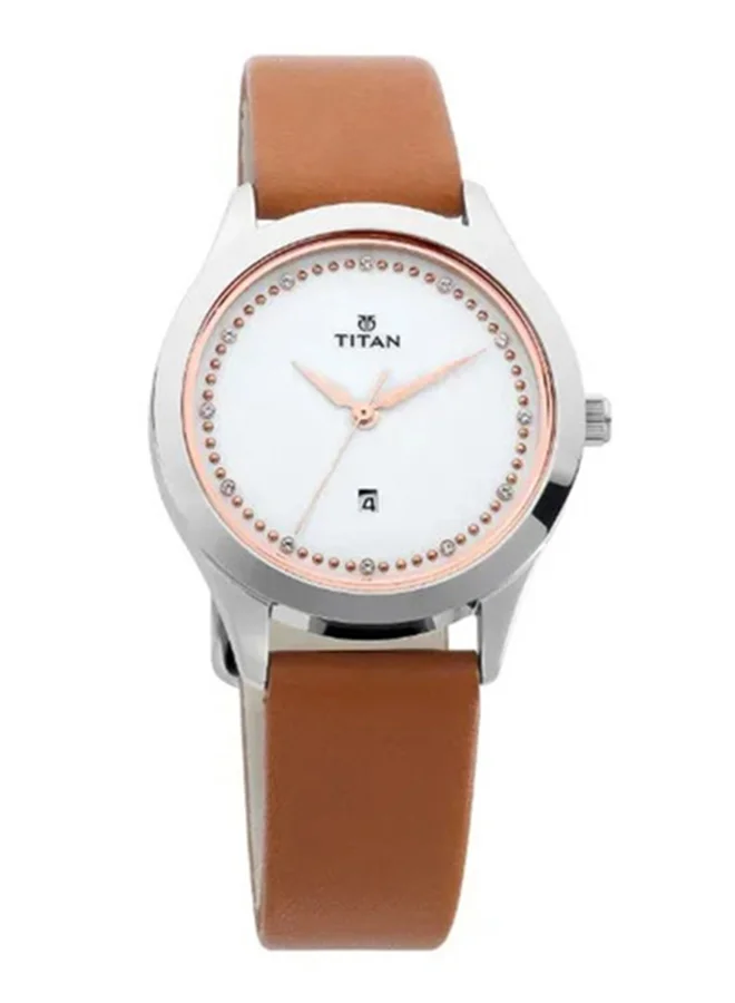 TITAN White Dial Date Function Leather Strap Watch