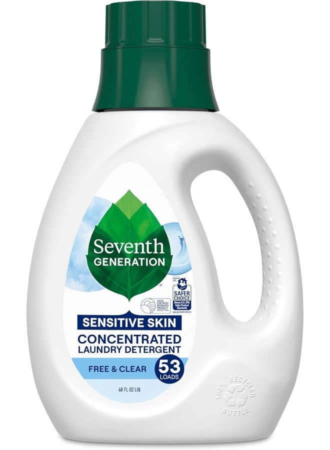 Seventh Generation Concentrated Laundry Detergent Liquid Free & Clear Fragrance Free 40 oz - Image 1