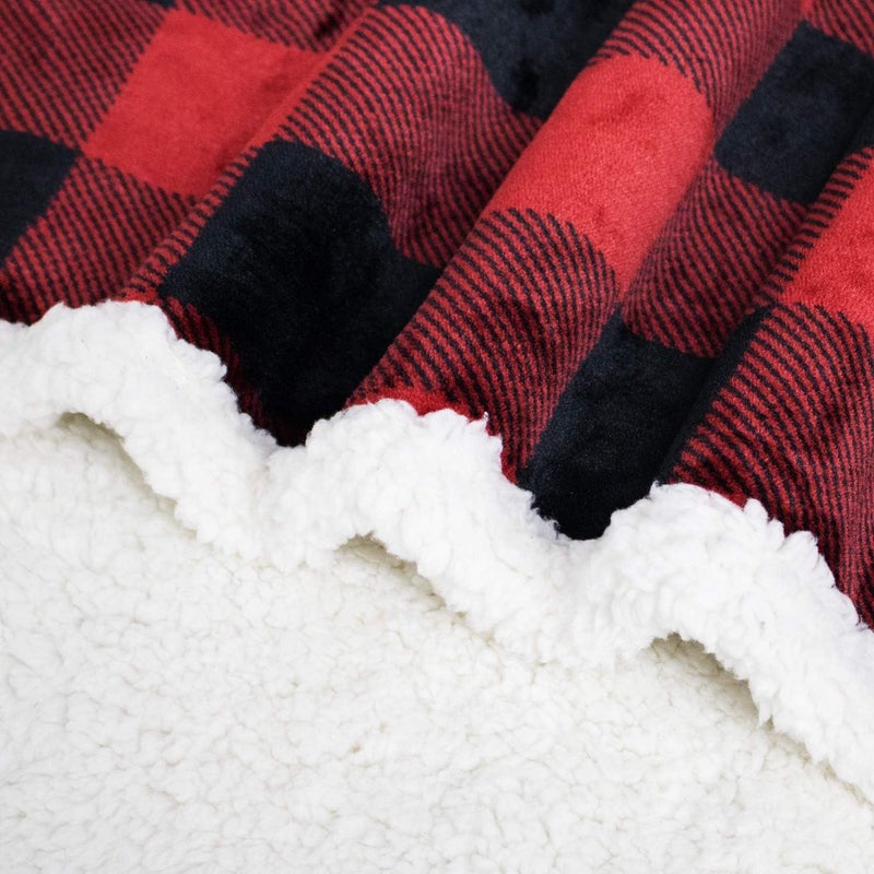 Touchat Sherpa Red and Black Buffalo Plaid Christmas Twin Blanket 60" X 70", Fuzzy Fluffy Soft Cozy Throw Blanket, Fleece Flannel Plush Microfiber Blanket for Couch Bed Sofa - Image 5