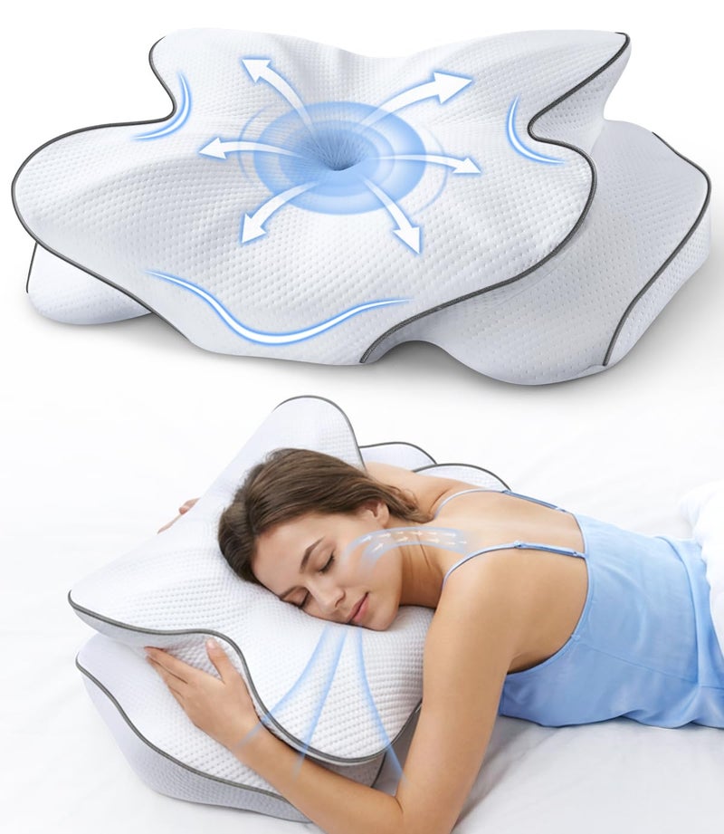 AZBESTPRO Memory Foam Cervical Pillow for Neck Support & Pain Relief, Butterfly Ergonomic Design â€“ 24Ã—15.75Ã—5.7 Inches, Removable 100% Polyester Pillowcase, Suitable for Side & Back Sleepers - Image 1