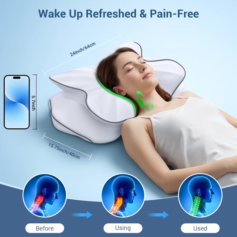 AZBESTPRO Memory Foam Cervical Pillow for Neck Support & Pain Relief, Butterfly Ergonomic Design â€“ 24Ã—15.75Ã—5.7 Inches, Removable 100% Polyester Pillowcase, Suitable for Side & Back Sleepers - Image 2